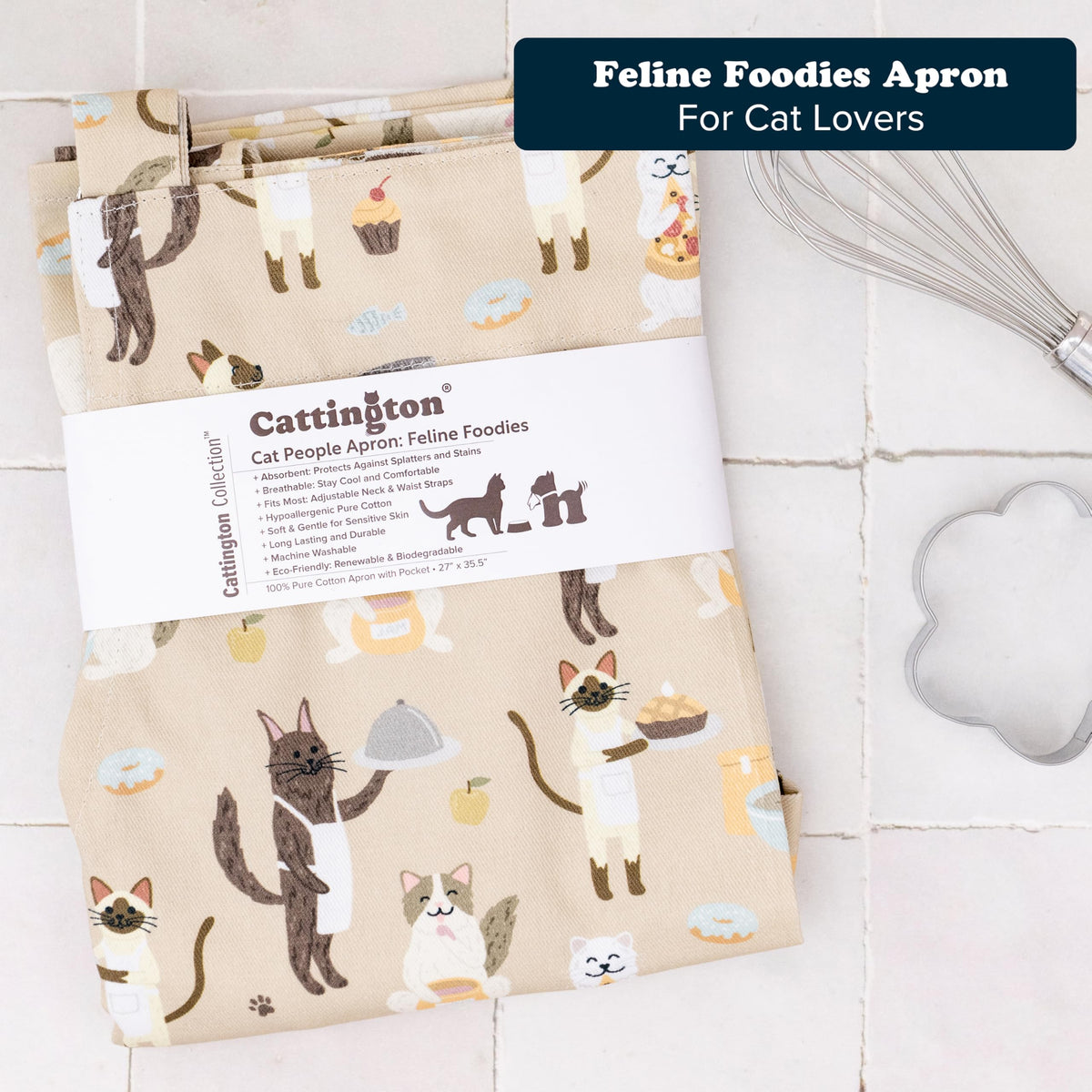 Cattington Cat Apron with Pockets - Feline Foodies