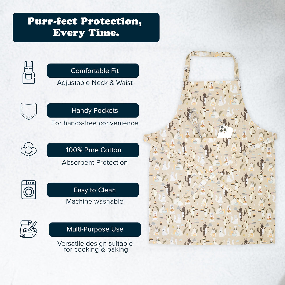 Cattington Cat Apron with Pockets - Feline Foodies