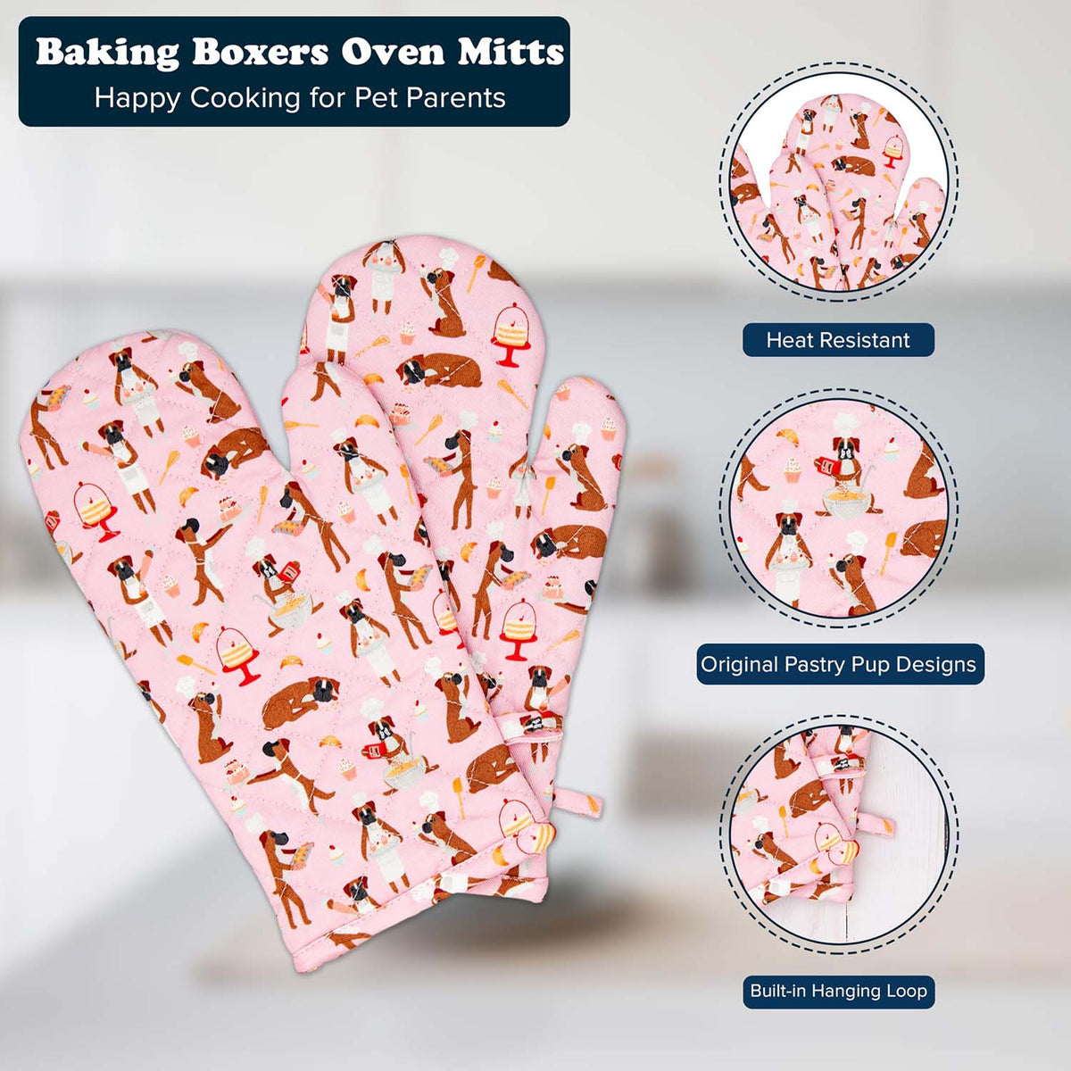 Puppington Pink Oven Mitts - Baking Boxers Edit
