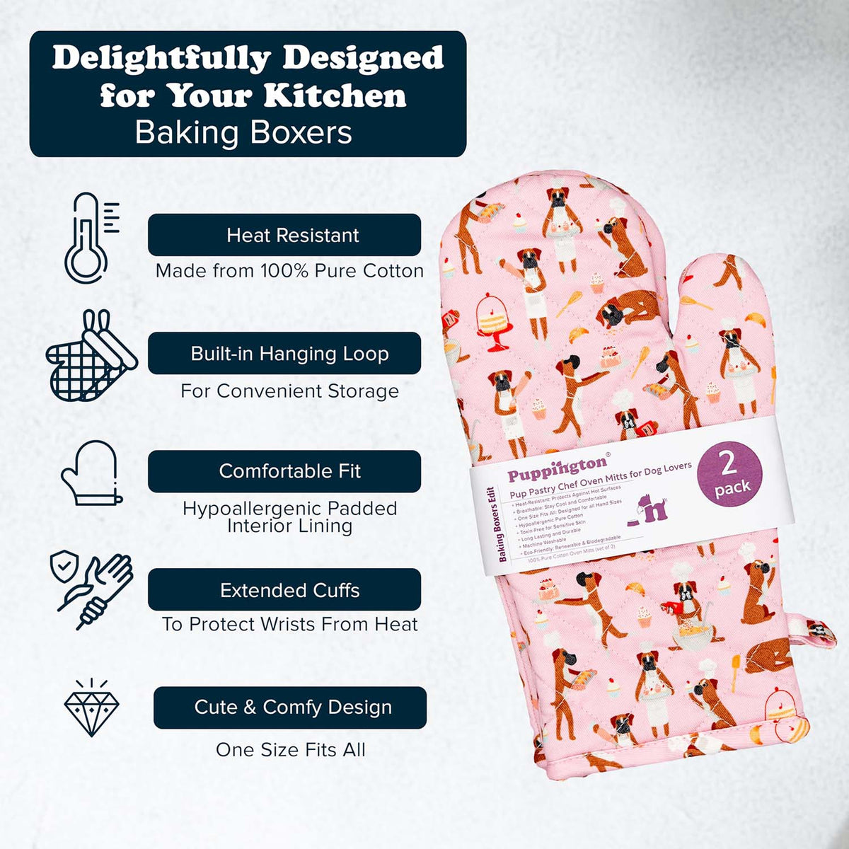 Puppington Pink Oven Mitts - Baking Boxers Edit