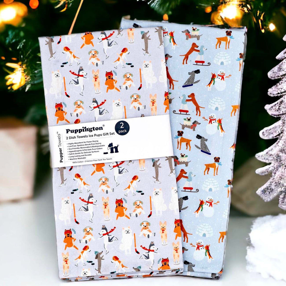 Puppington Kitchen Towels - Ice Pups Winter Woofs