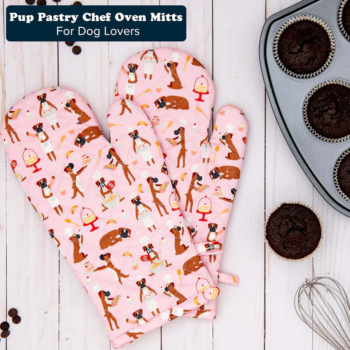 Puppington Pink Oven Mitts - Baking Boxers Edit