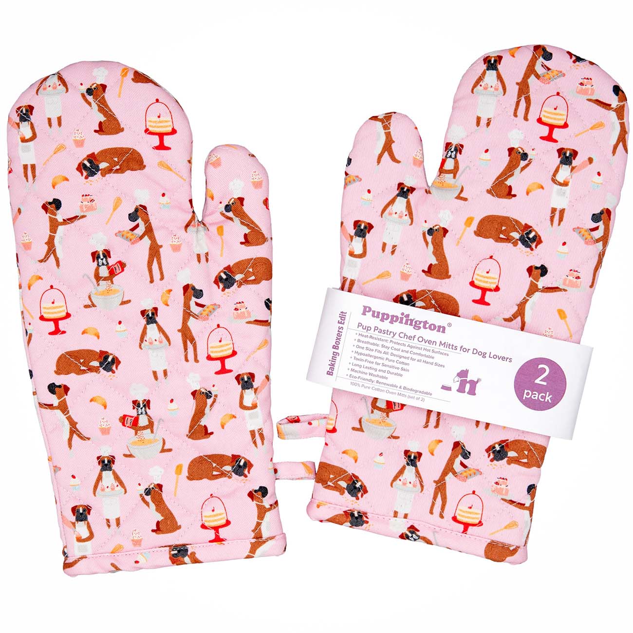 Puppington Pink Oven Mitts - Baking Boxers Edit