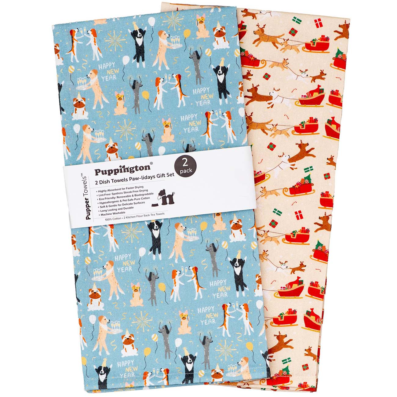 Puppington Kitchen Towels - Holiday Pups