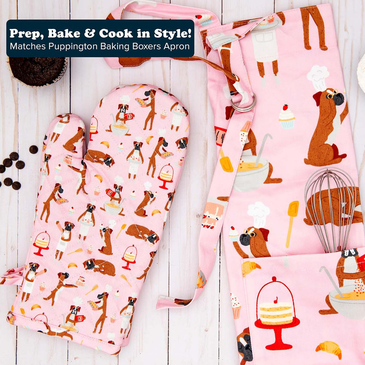 Puppington Pink Oven Mitts - Baking Boxers Edit