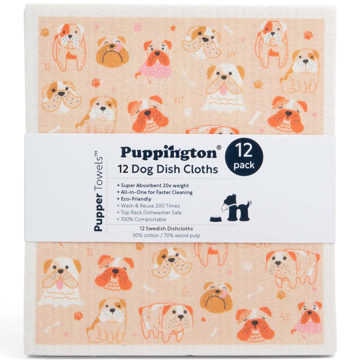 Puppington Puppy Towels Dog Swedish Dishcloths 12-Pack