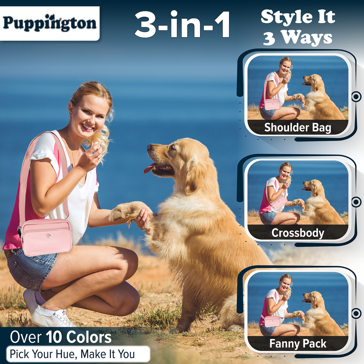 Puppington 3-in-1 Crossbody Dog Treat Pouch with Matching Poop Bags