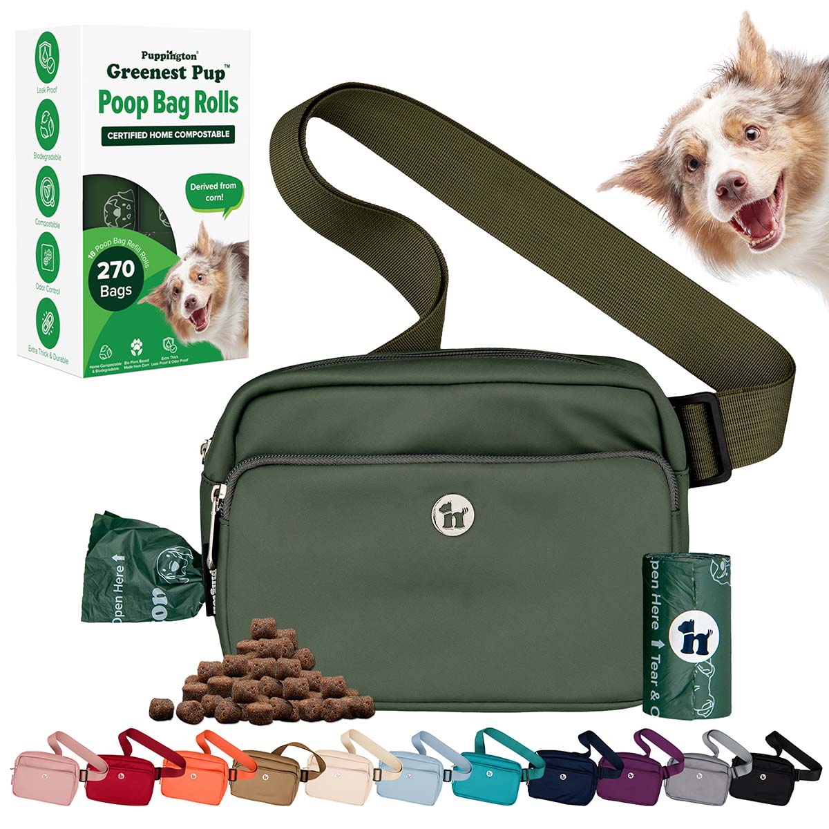 3-in-1 Crossbody Hondenuitlaatzak &amp;amp; Snoepzakje met bijpassende composteerbare poepzakjes