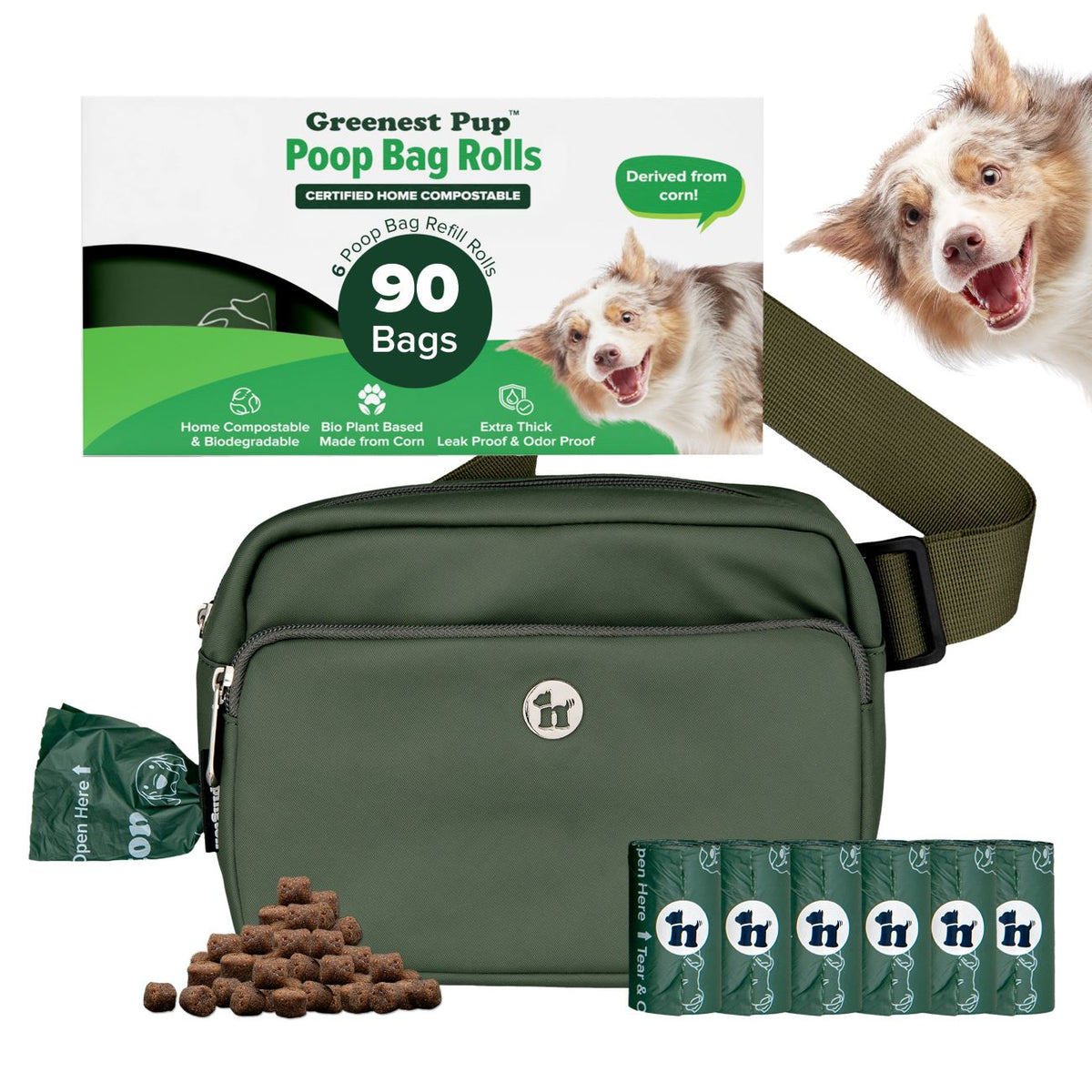 3-in-1 Crossbody Hondenuitlaatzak &amp;amp; Snoepzakje met bijpassende composteerbare poepzakjes