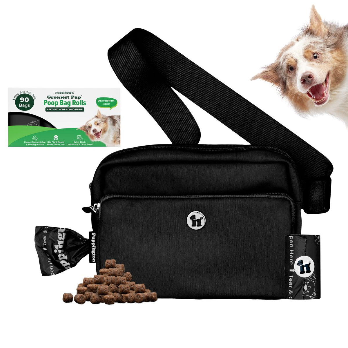 3-in-1 Crossbody Hondenuitlaatzak &amp;amp; Snoepzakje met bijpassende composteerbare poepzakjes