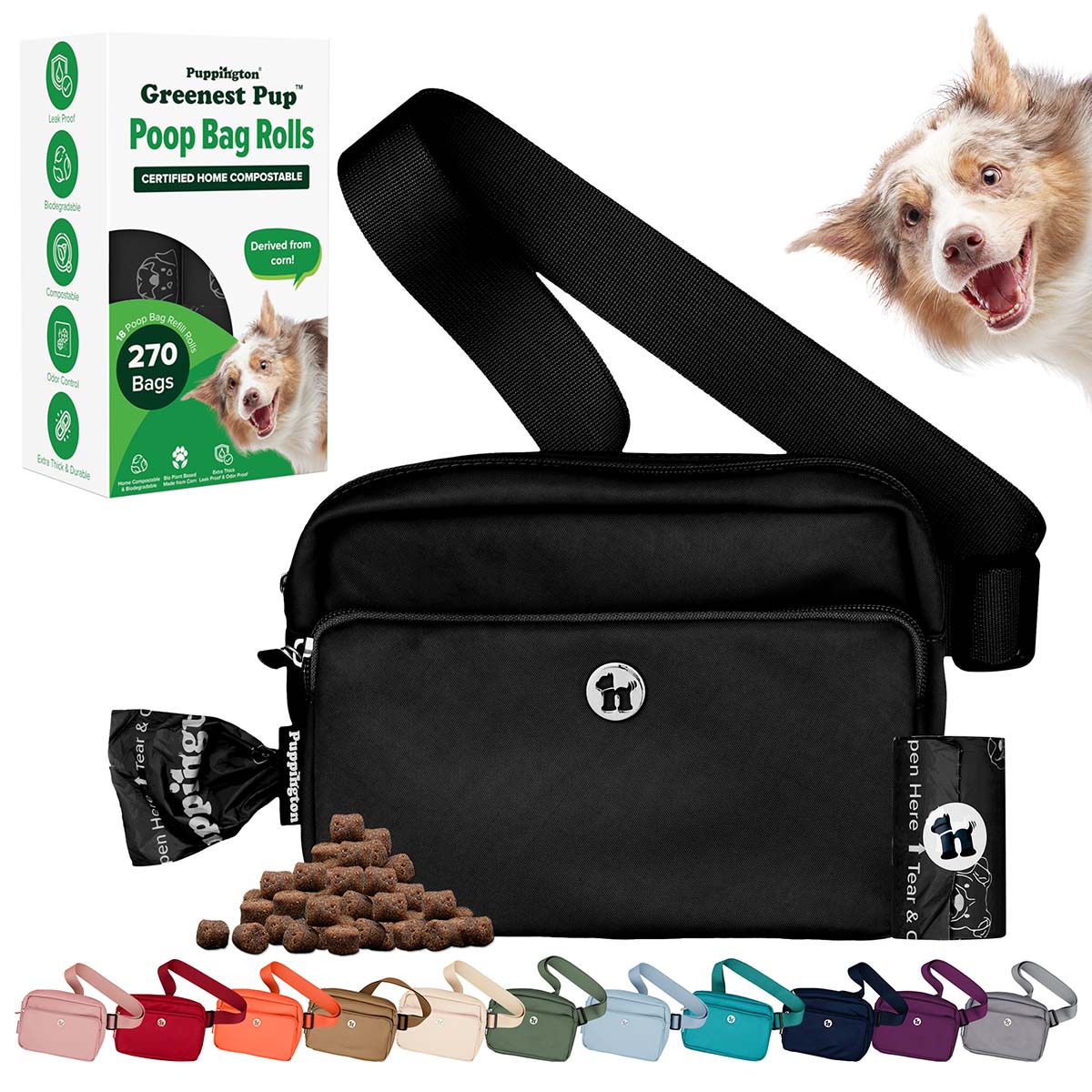 3-in-1 Crossbody Hondenuitlaatzak &amp;amp; Snoepzakje met bijpassende composteerbare poepzakjes