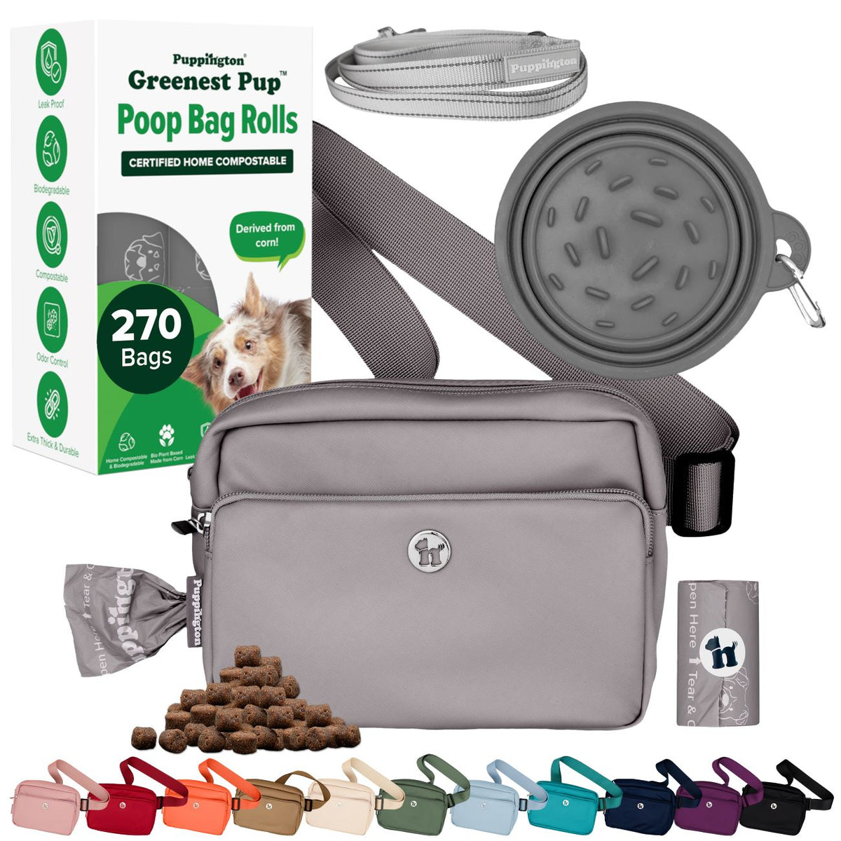 3-in-1 Crossbody Hondenuitlaatzak &amp;amp; Snackzakje met Slow Feeding Reiskom, Reflecterende Lijn &amp;amp; Bijpassende Composteerbare Poepzakjes Bundel