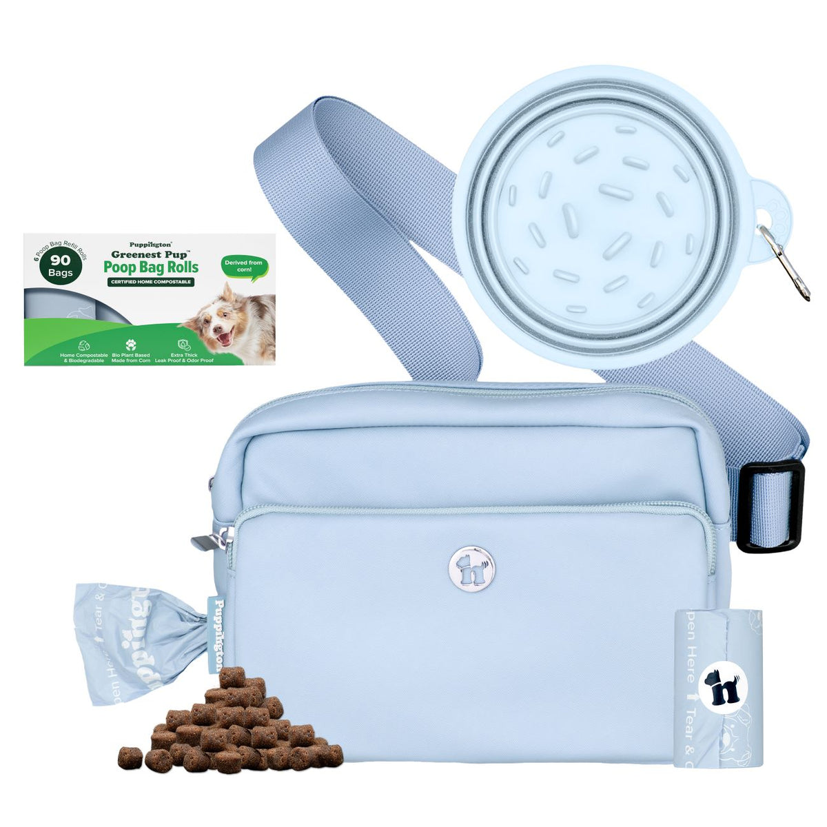 3-in-1 Crossbody Hondenuitlaatzak &amp;amp; Snackzakje met Slow Feeding Reiskom &amp;amp; Bijpassende Composteerbare Poepzakjes Bundel