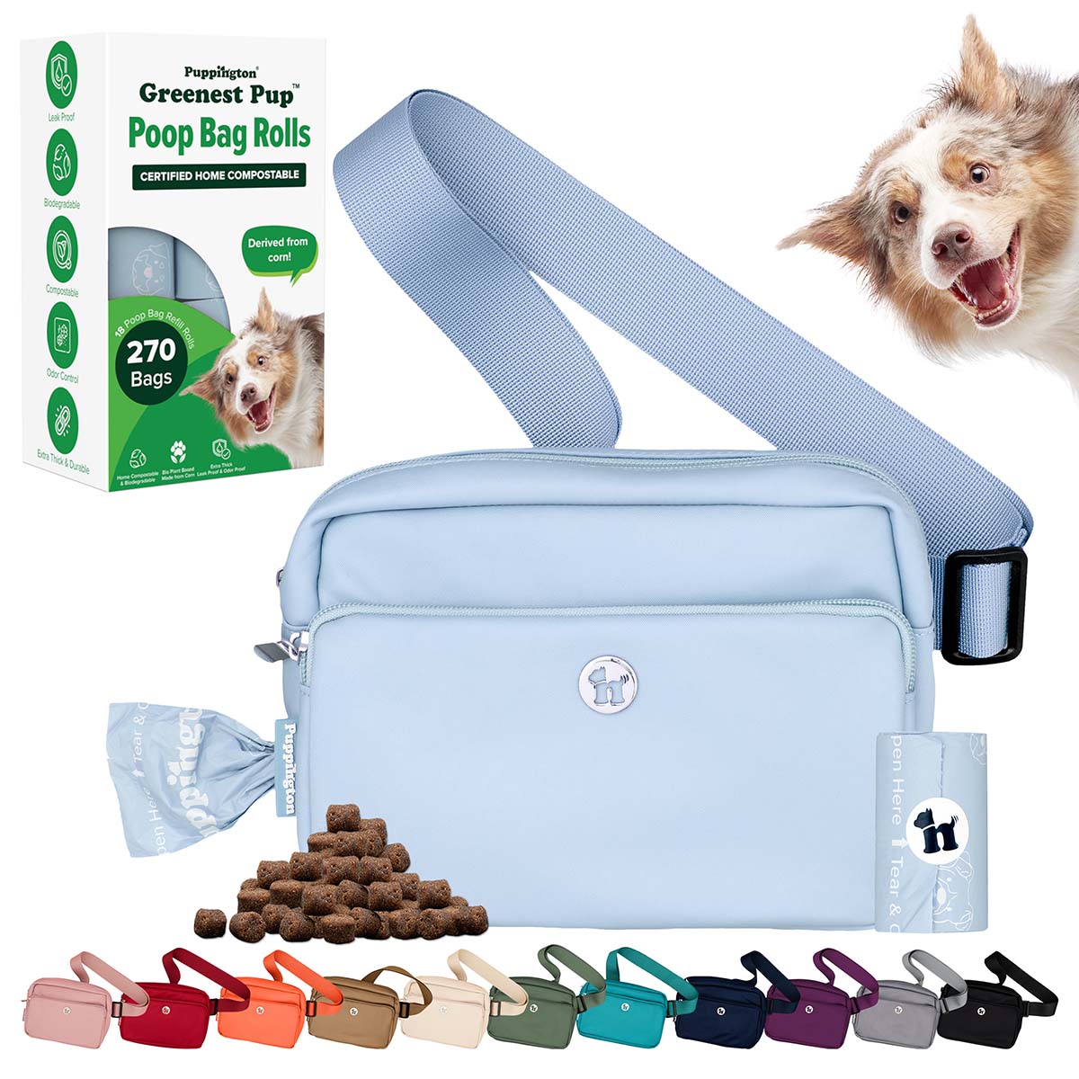 3-in-1 Crossbody Hondenuitlaatzak &amp;amp; Snoepzakje met bijpassende composteerbare poepzakjes