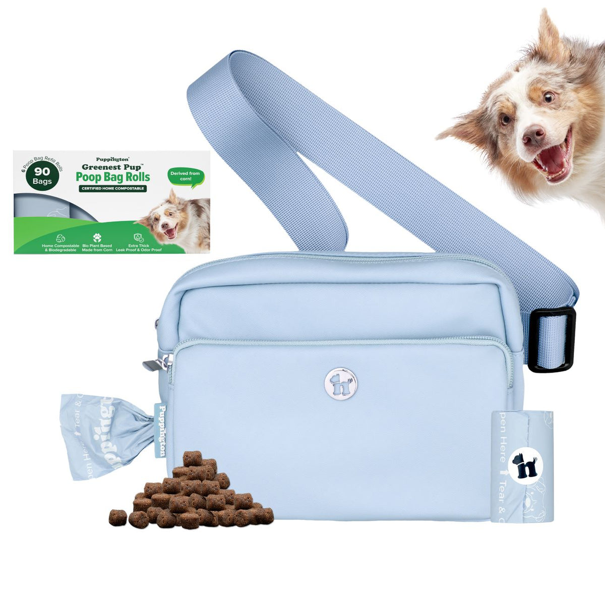 3-in-1 Crossbody Hondenuitlaatzak &amp;amp; Snoepzakje met bijpassende composteerbare poepzakjes