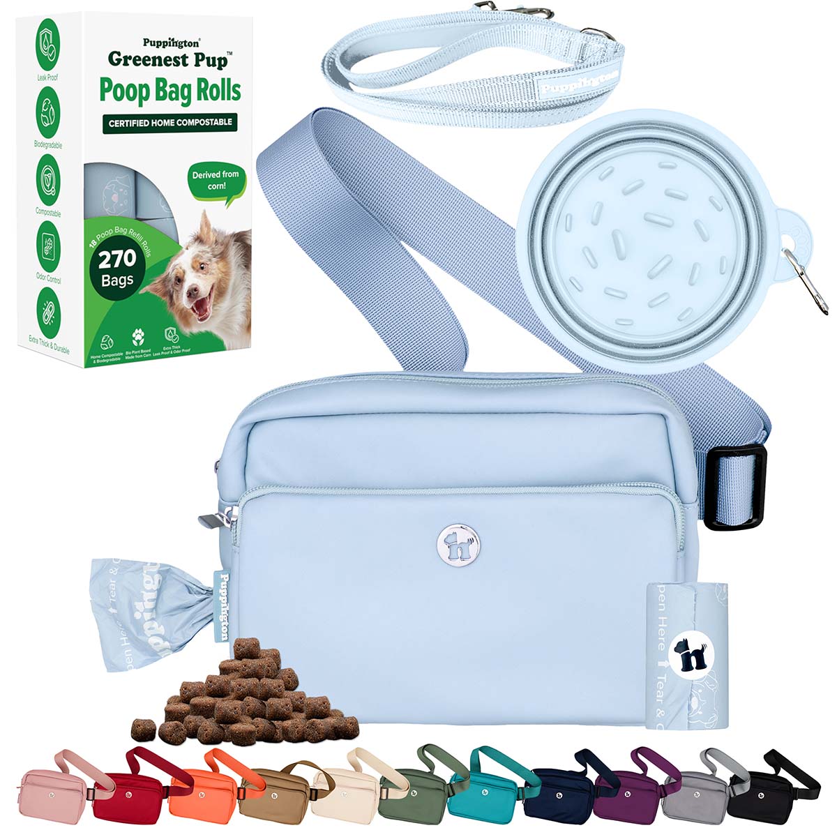 3-in-1 Crossbody Hondenuitlaatzak &amp;amp; Snackzakje met Slow Feeding Reiskom, Reflecterende Lijn &amp;amp; Bijpassende Composteerbare Poepzakjes Bundel