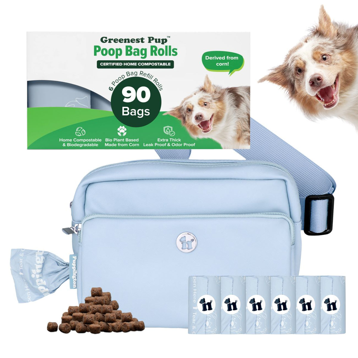 3-in-1 Crossbody Hondenuitlaatzak &amp;amp; Snoepzakje met bijpassende composteerbare poepzakjes