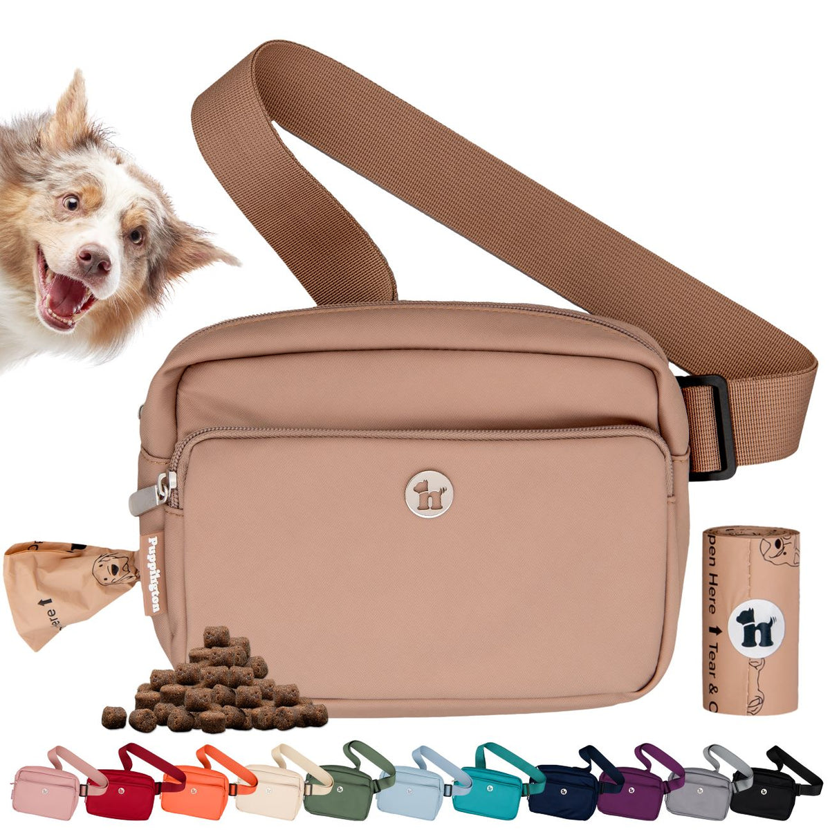 Puppington 3-in-1 Crossbody Dog Treat Pouch with Matching Poop Bags