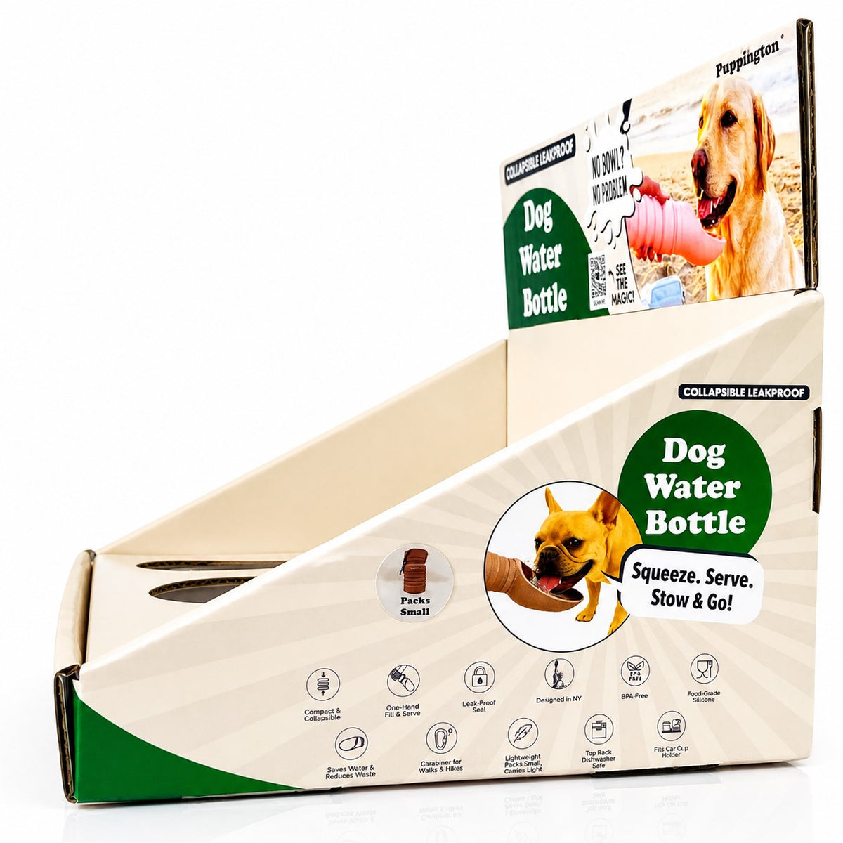 Dog Water Bottle Retail Counter Display for Puppington Retailers