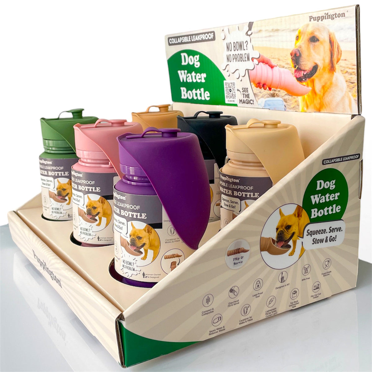 Dog Water Bottle Retail Counter Display for Puppington Retailers