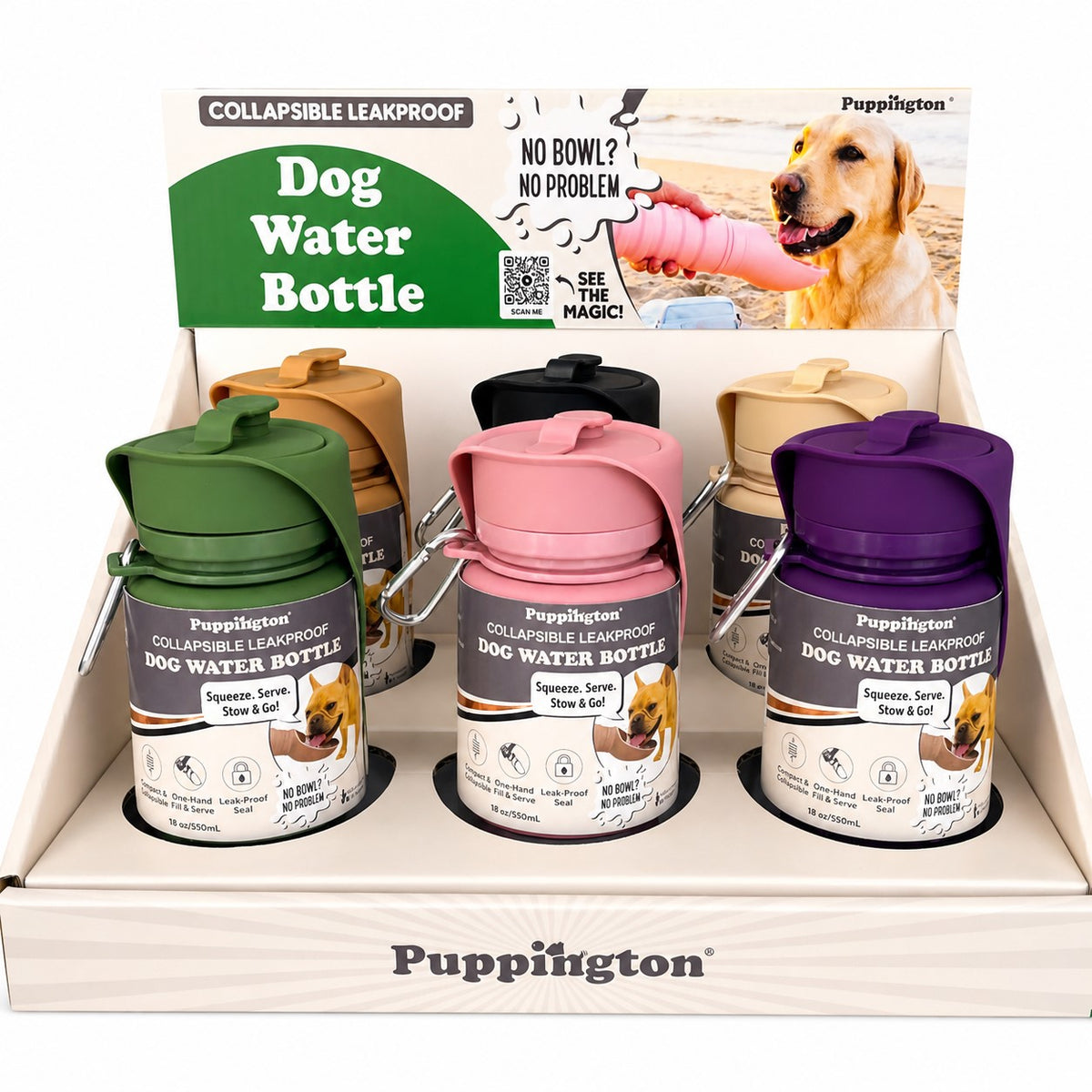 Dog Water Bottle Retail Counter Display for Puppington Retailers