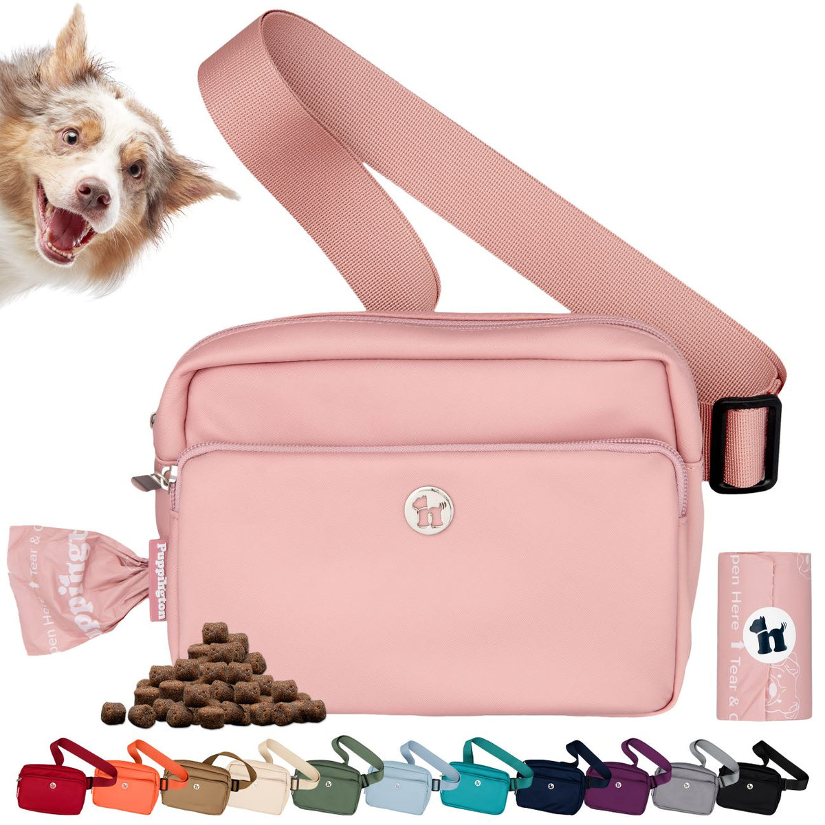 Puppington 3-in-1 Crossbody Dog Treat Pouch with Matching Poop Bags
