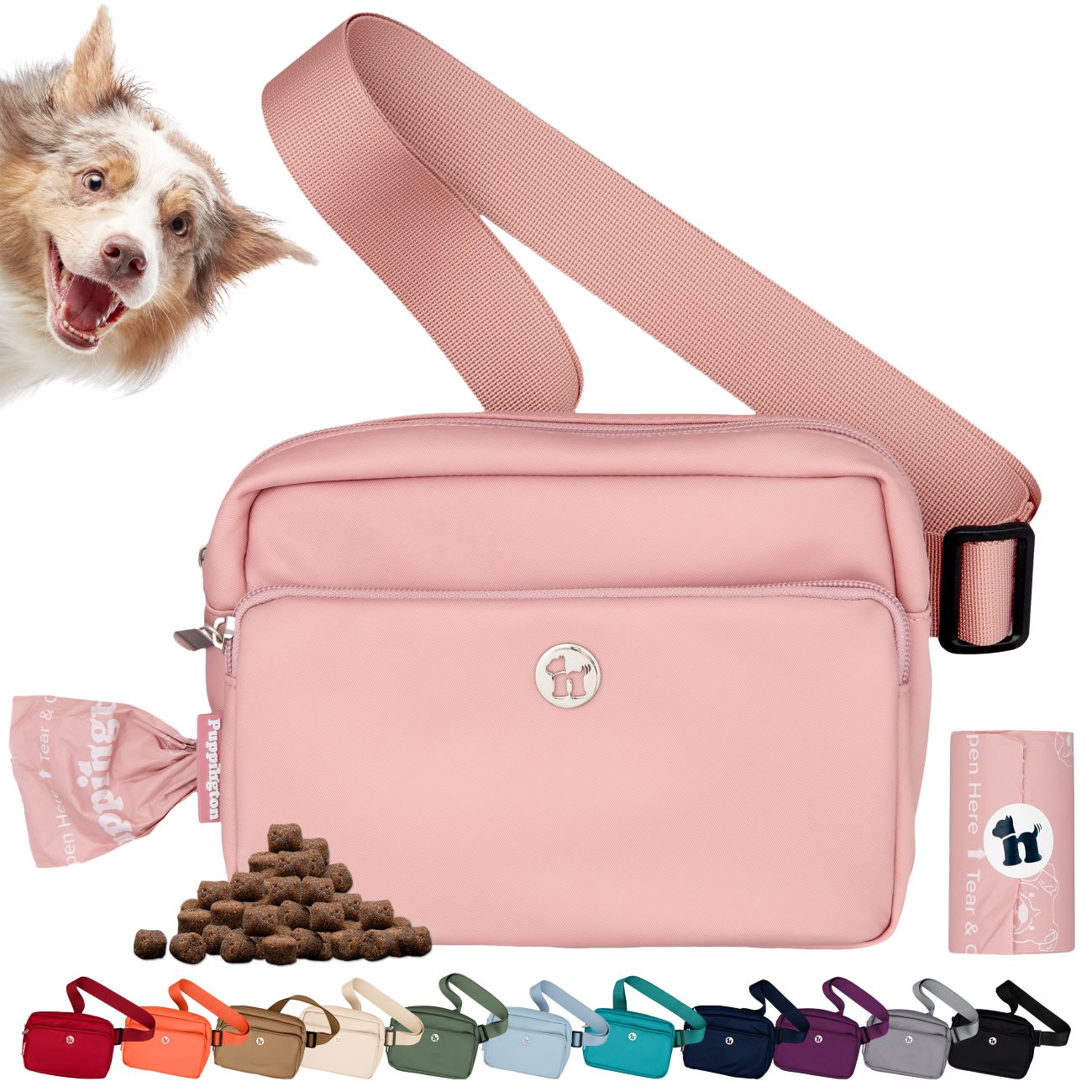 Puppington 3-in-1 Crossbody Dog Treat Pouch with Matching Poop Bags