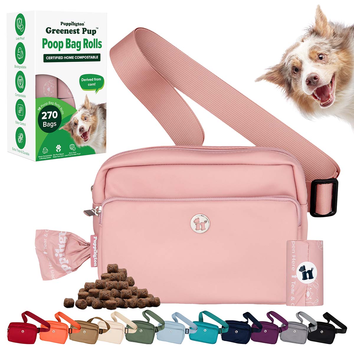 3-in-1 Crossbody Hondenuitlaatzak &amp;amp; Snoepzakje met bijpassende composteerbare poepzakjes