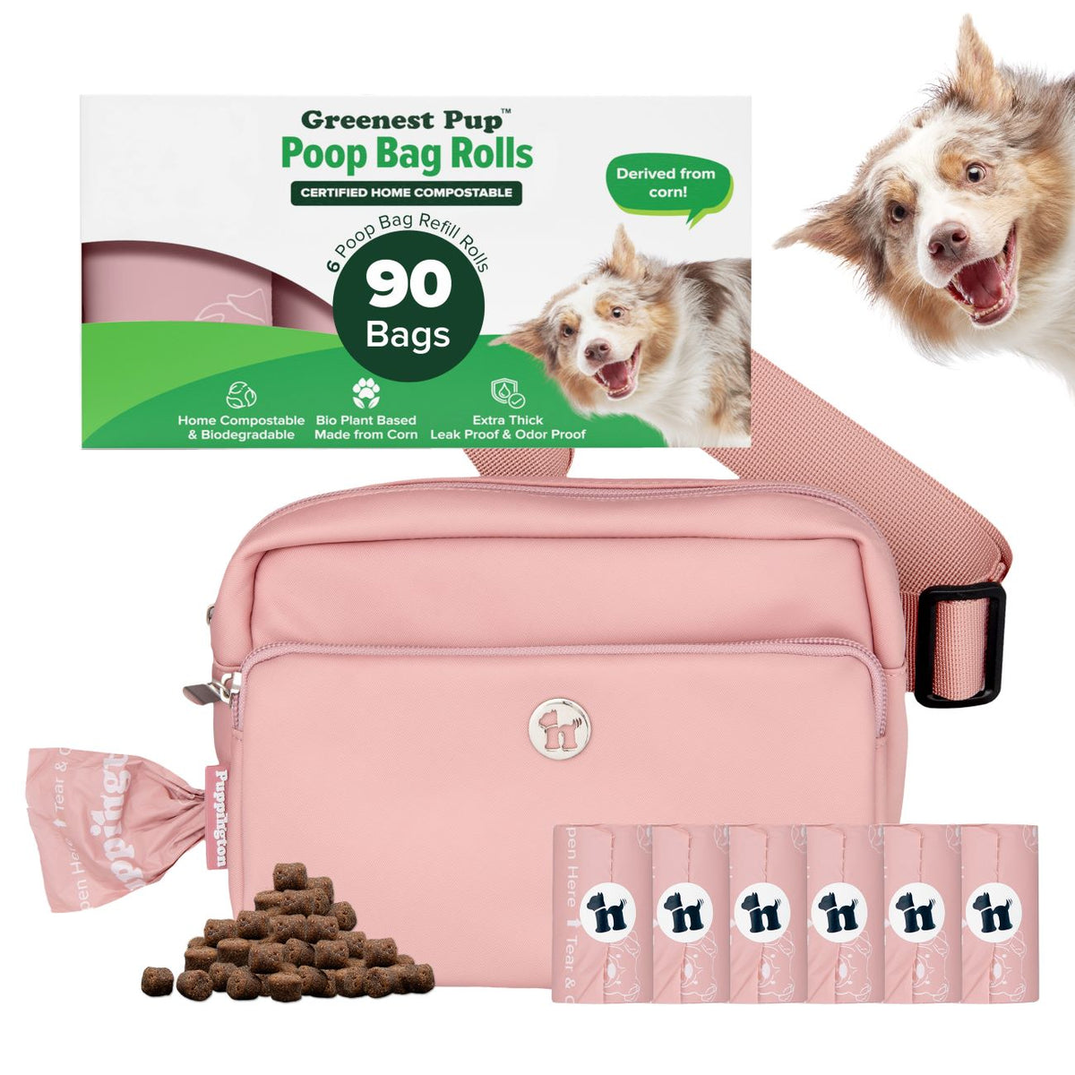3-in-1 Crossbody Hondenuitlaatzak &amp;amp; Snoepzakje met bijpassende composteerbare poepzakjes