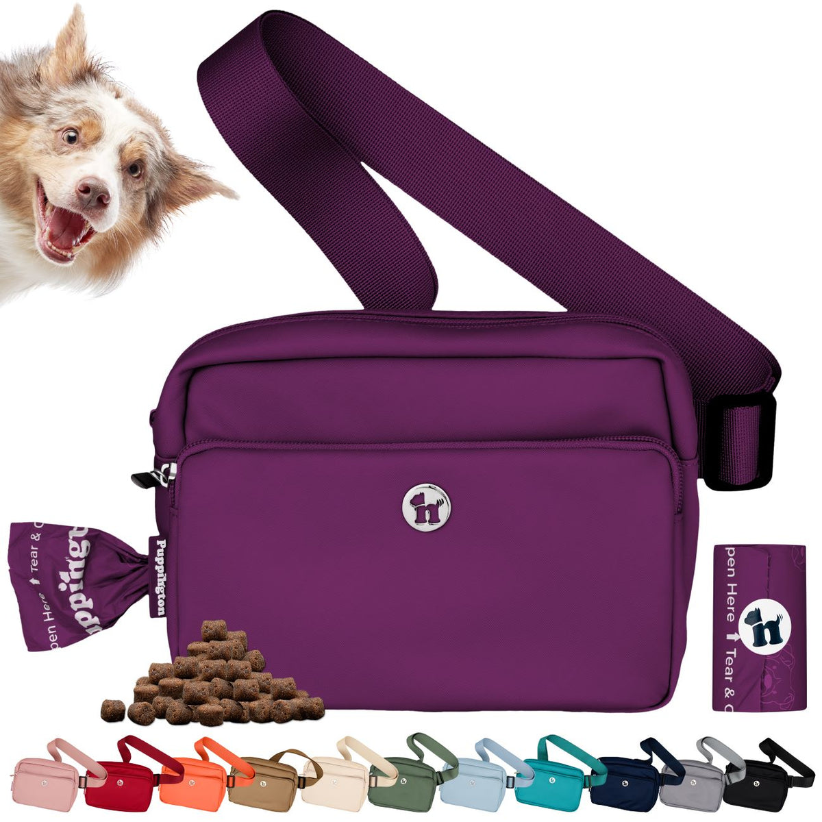 Puppington 3-in-1 Crossbody Dog Treat Pouch with Matching Poop Bags
