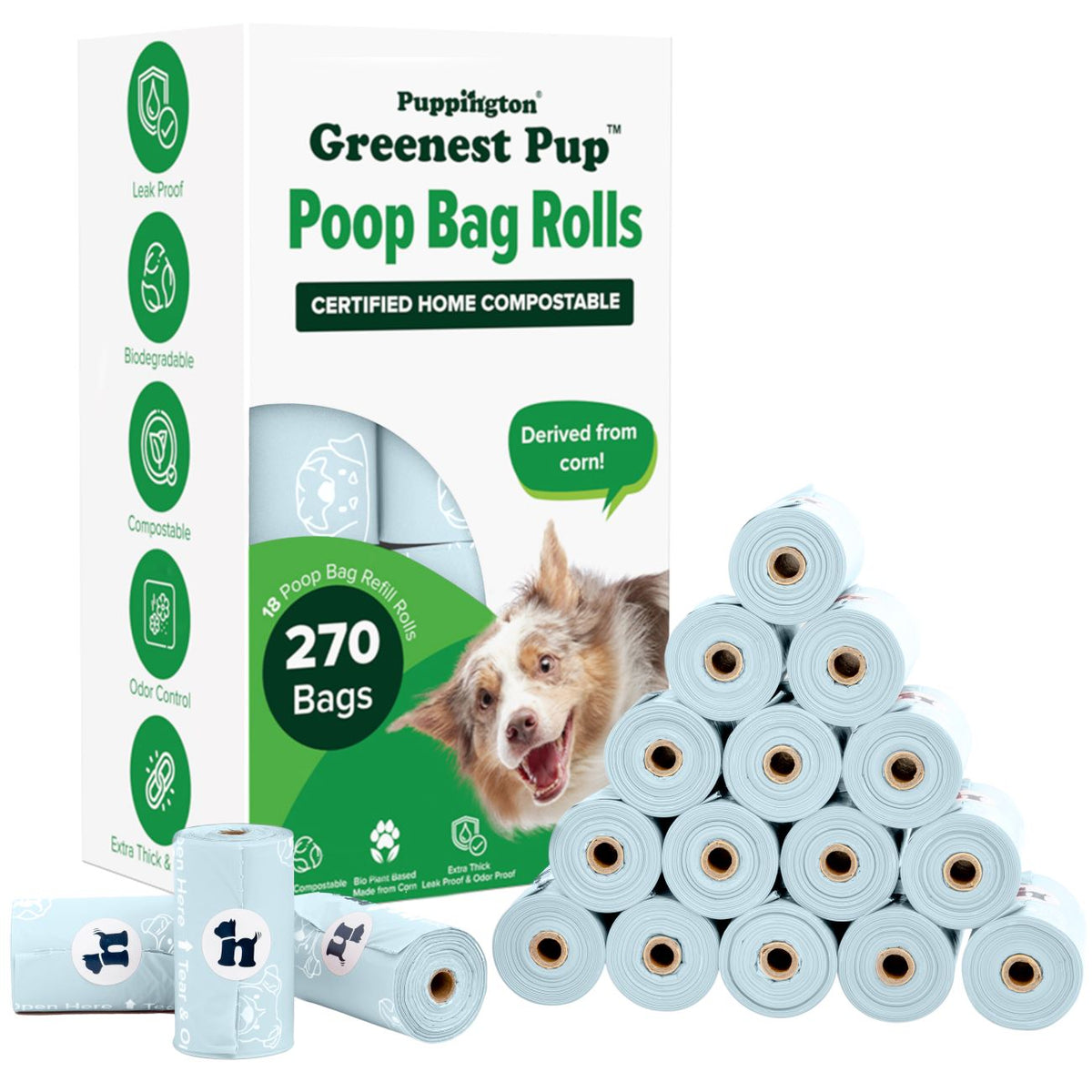 Puppington Certified Home Compostable Biodegradable Dog Poop Bags