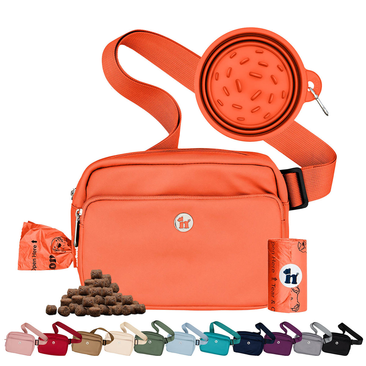 Puppington 3-in-1 Crossbody Dog Treat Pouch with Matching Poop Bags and Slow Feeding Travel Bowl