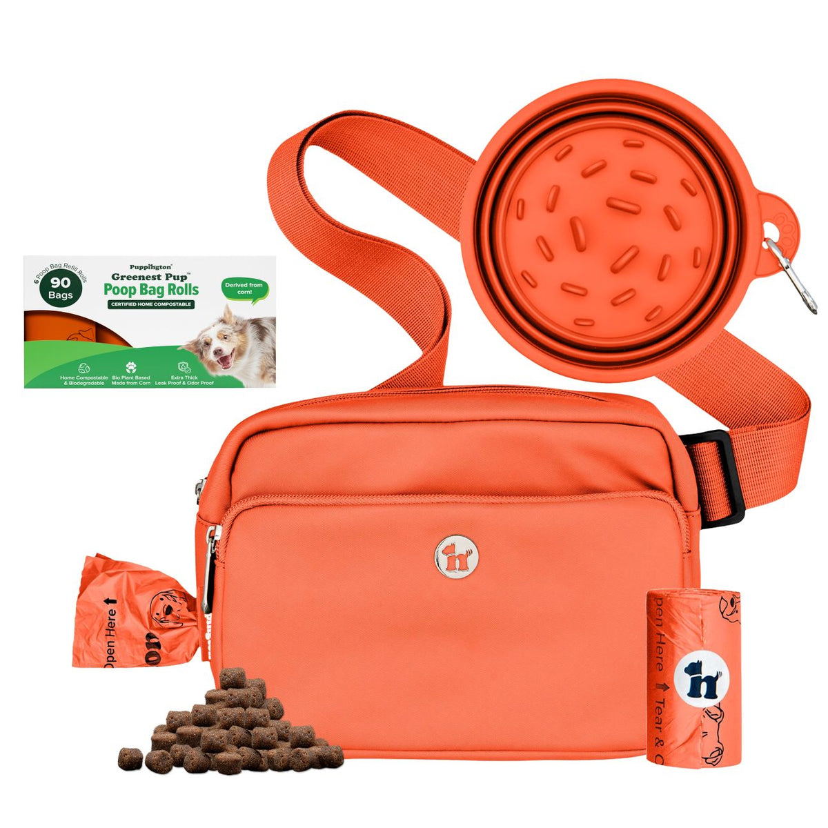 3-in-1 Crossbody Hondenuitlaatzak &amp;amp; Snackzakje met Slow Feeding Reiskom &amp;amp; Bijpassende Composteerbare Poepzakjes Bundel