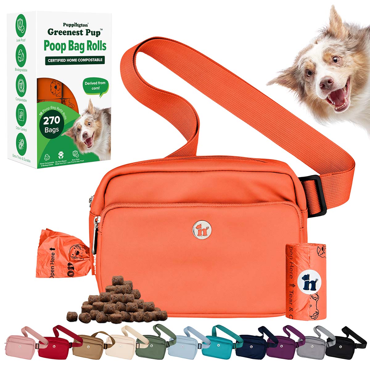 3-in-1 Crossbody Hondenuitlaatzak &amp;amp; Snoepzakje met bijpassende composteerbare poepzakjes