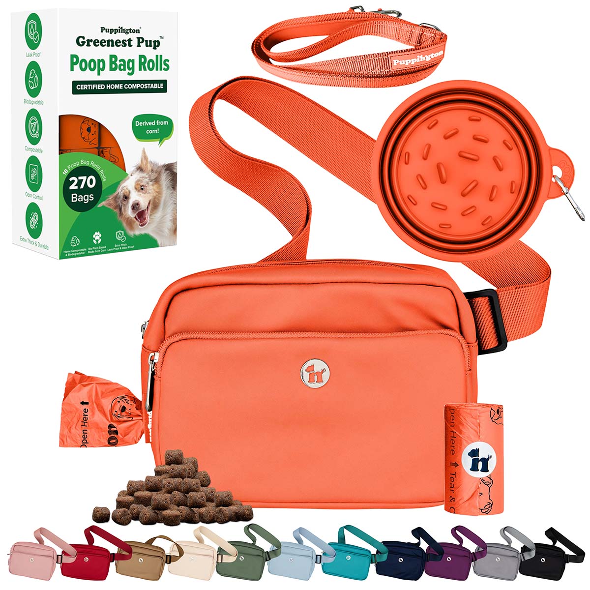 3-in-1 Crossbody Hondenuitlaatzak &amp; Snackzakje met Slow Feeding Reiskom, Reflecterende Lijn &amp; Bijpassende Composteerbare Poepzakjes Bundel