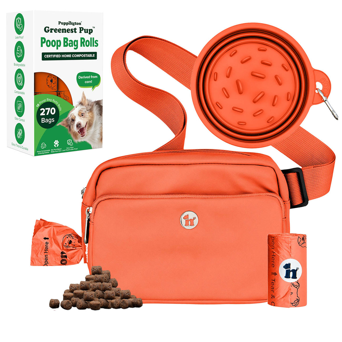 3-in-1 Crossbody Hondenuitlaatzak &amp;amp; Snackzakje met Slow Feeding Reiskom &amp;amp; Bijpassende Composteerbare Poepzakjes Bundel