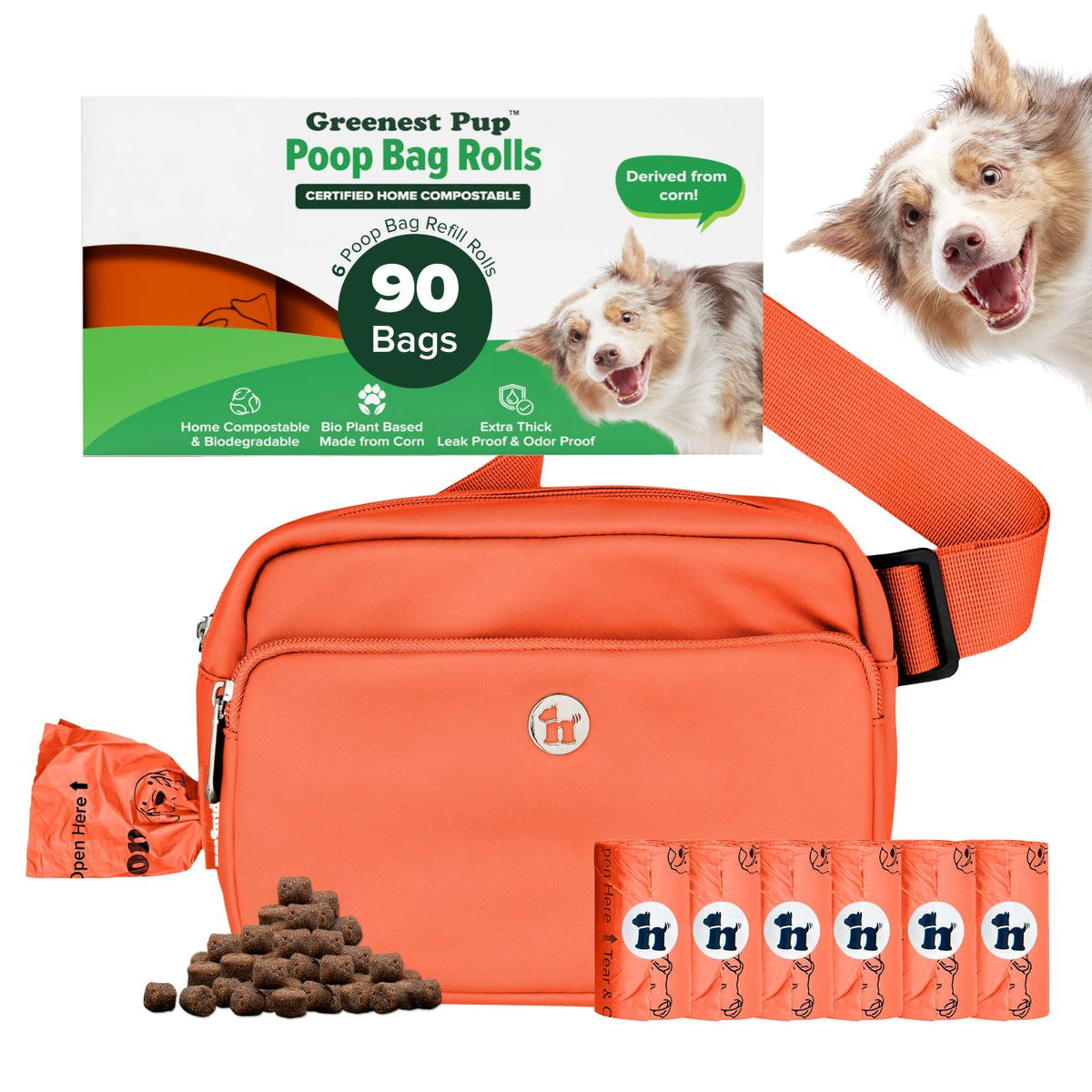 3-in-1 Crossbody Hondenuitlaatzak &amp;amp; Snoepzakje met bijpassende composteerbare poepzakjes