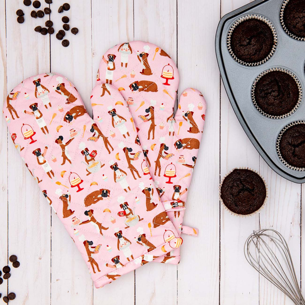 Puppington Pink Oven Mitts - Baking Boxers Edit