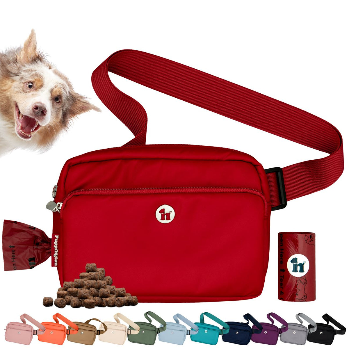 Puppington 3-in-1 Crossbody Dog Treat Pouch with Matching Poop Bags