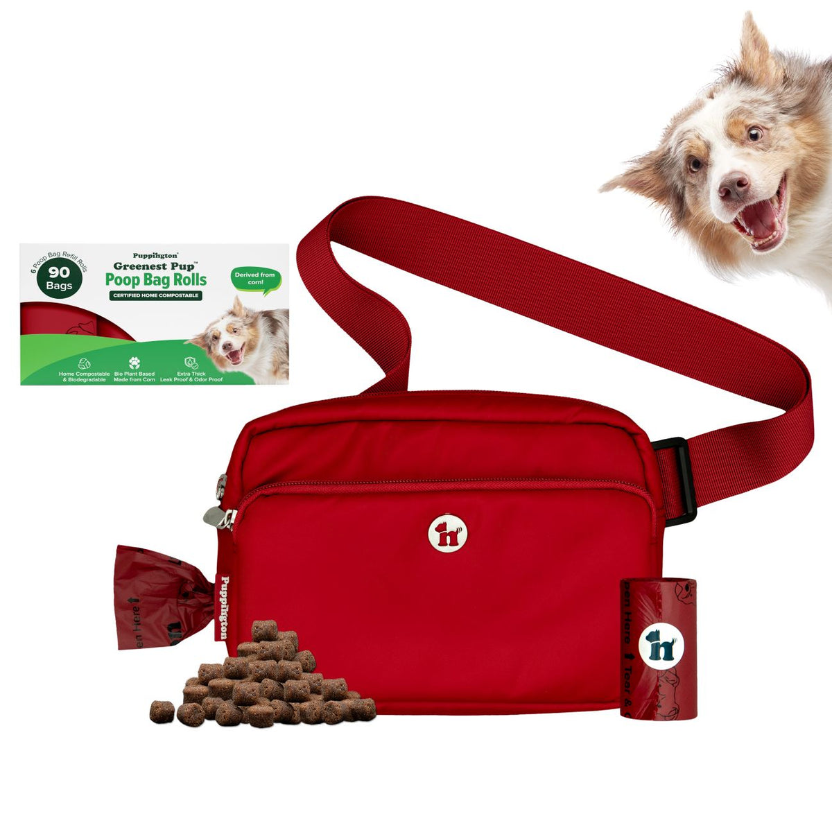 3-in-1 Crossbody Hondenuitlaatzak &amp;amp; Snoepzakje met bijpassende composteerbare poepzakjes