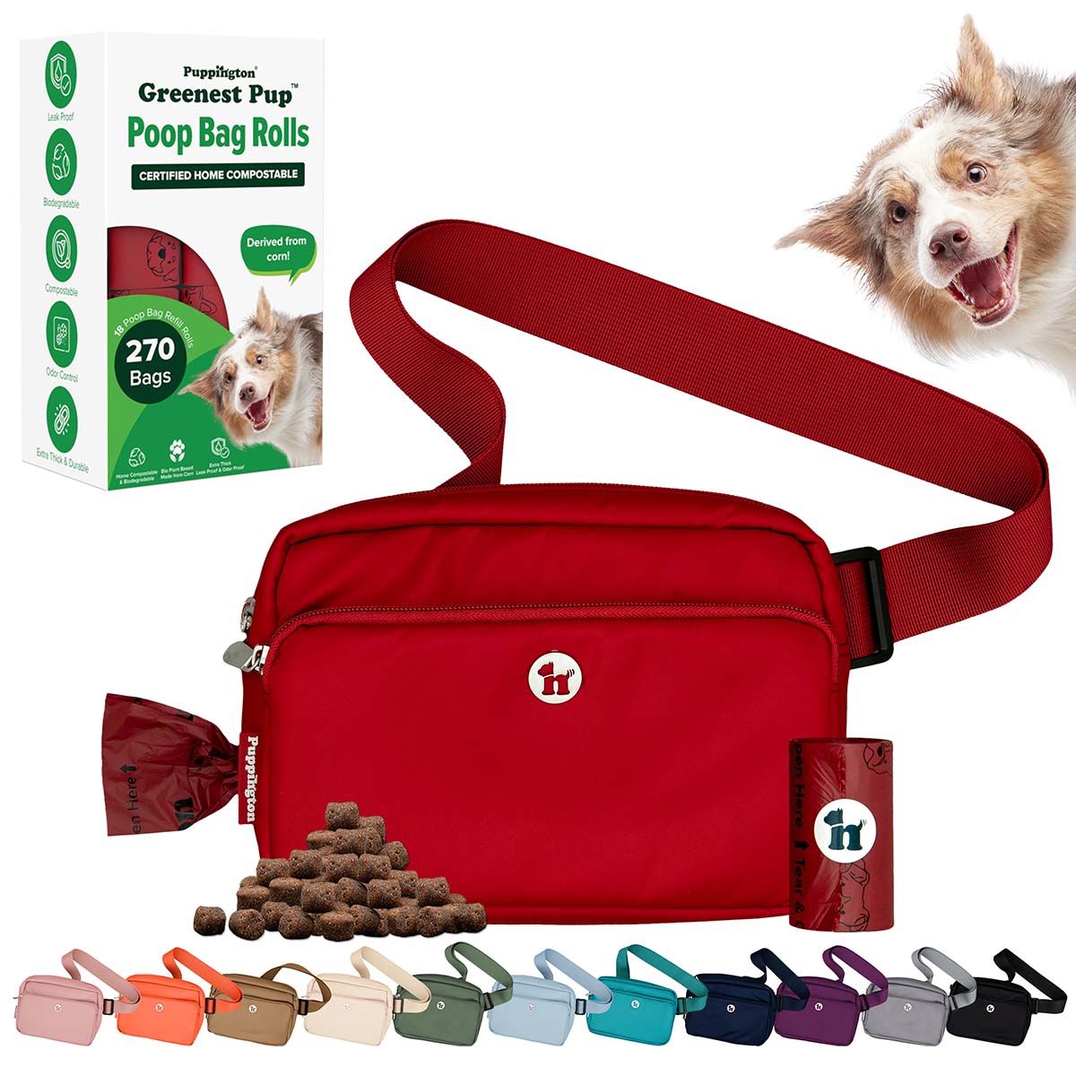 3-in-1 Crossbody Hondenuitlaatzak &amp;amp; Snoepzakje met bijpassende composteerbare poepzakjes