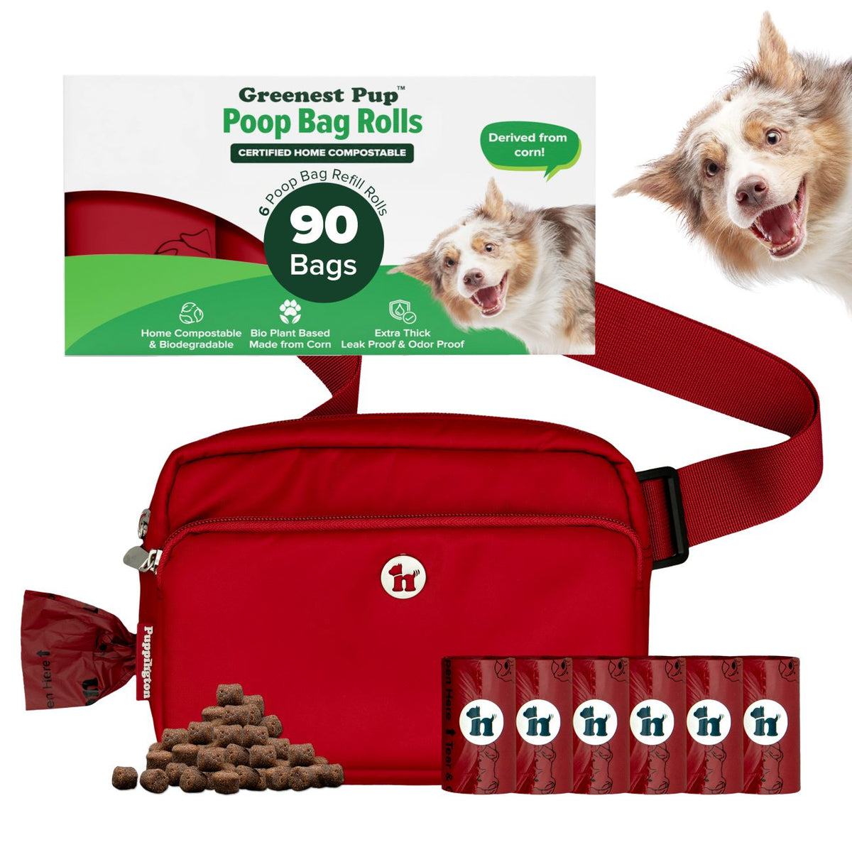 3-in-1 Crossbody Hondenuitlaatzak &amp;amp; Snoepzakje met bijpassende composteerbare poepzakjes