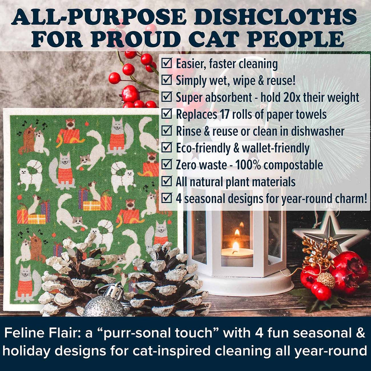 Puppington Pupper Towels Swedish Dishcloths 4-Piece Gift Set for Cat Lovers