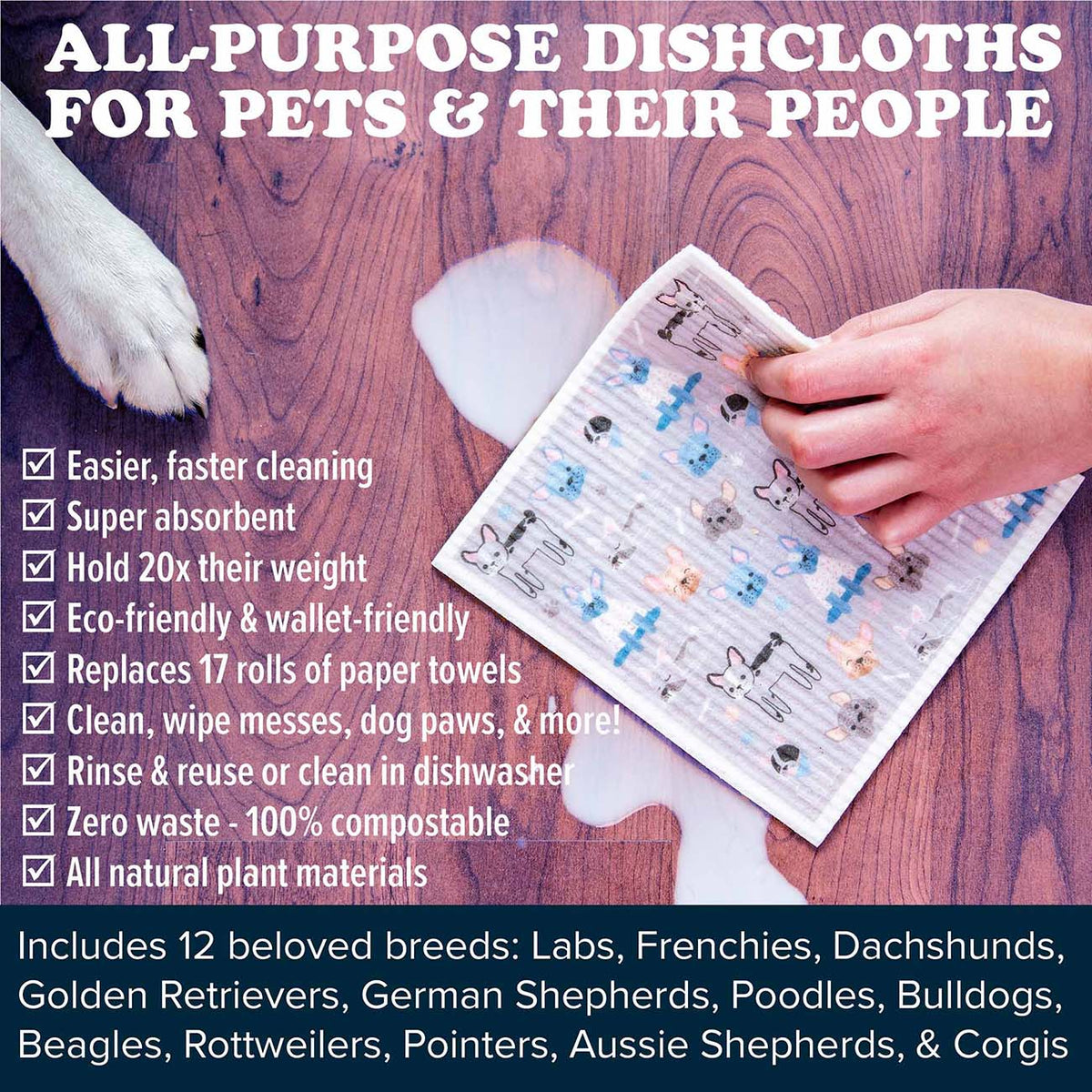 Puppington Puppy Towels Dog Swedish Dishcloths 12-Pack