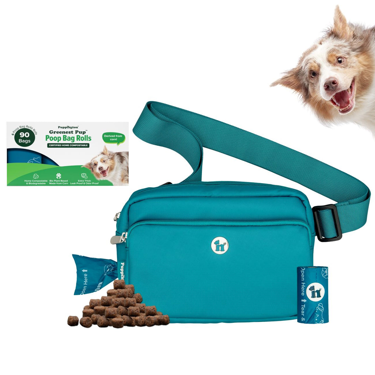 3-in-1 Crossbody Hondenuitlaatzak &amp;amp; Snoepzakje met bijpassende composteerbare poepzakjes