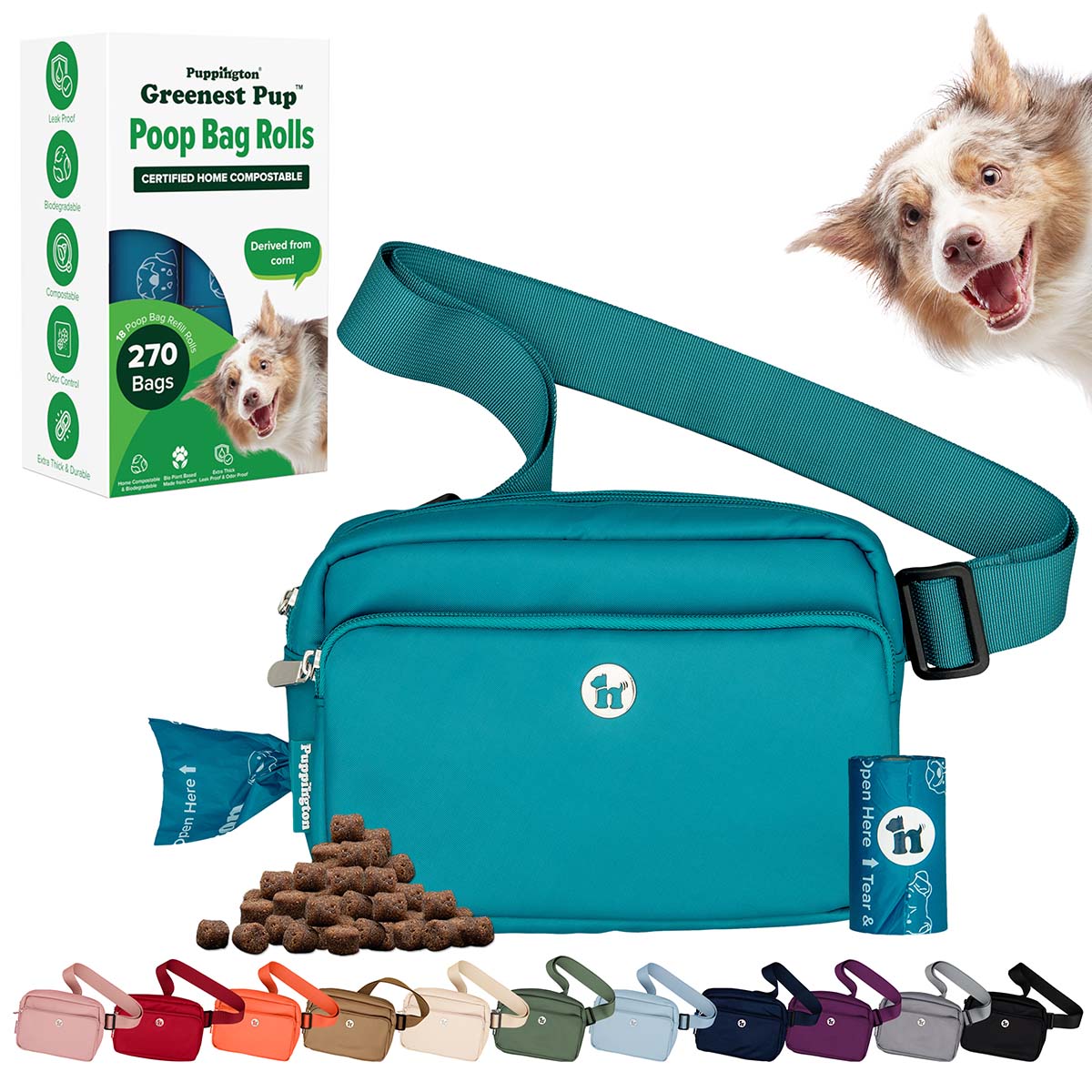 3-in-1 Crossbody Hondenuitlaatzak &amp;amp; Snoepzakje met bijpassende composteerbare poepzakjes