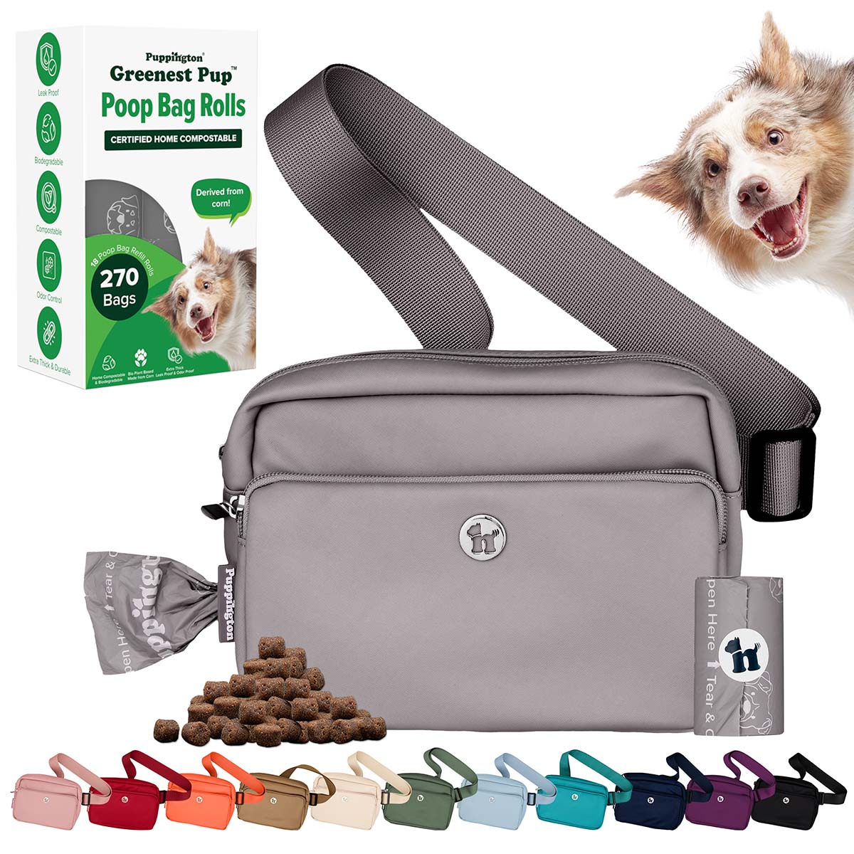 3-in-1 Crossbody Hondenuitlaatzak &amp;amp; Snoepzakje met bijpassende composteerbare poepzakjes