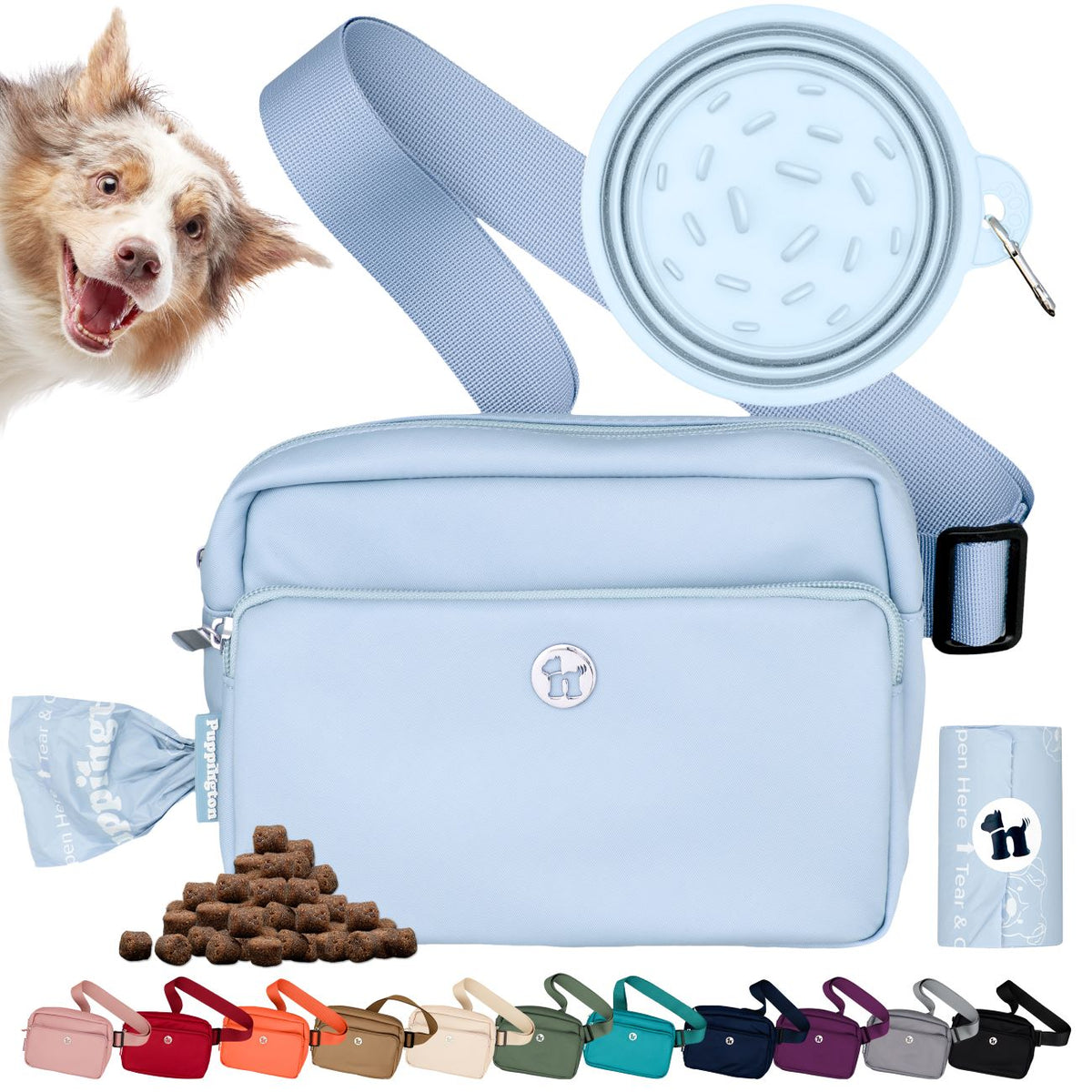 Puppington 3-in-1 Dog Walk Bag & Travel Bowl with Matching Planet-Safe Dog Poop Bags Puppington 3-in-1 Dog Walk Bag & Travel Bowl with Matching Planet-Safe Dog Poop Bags