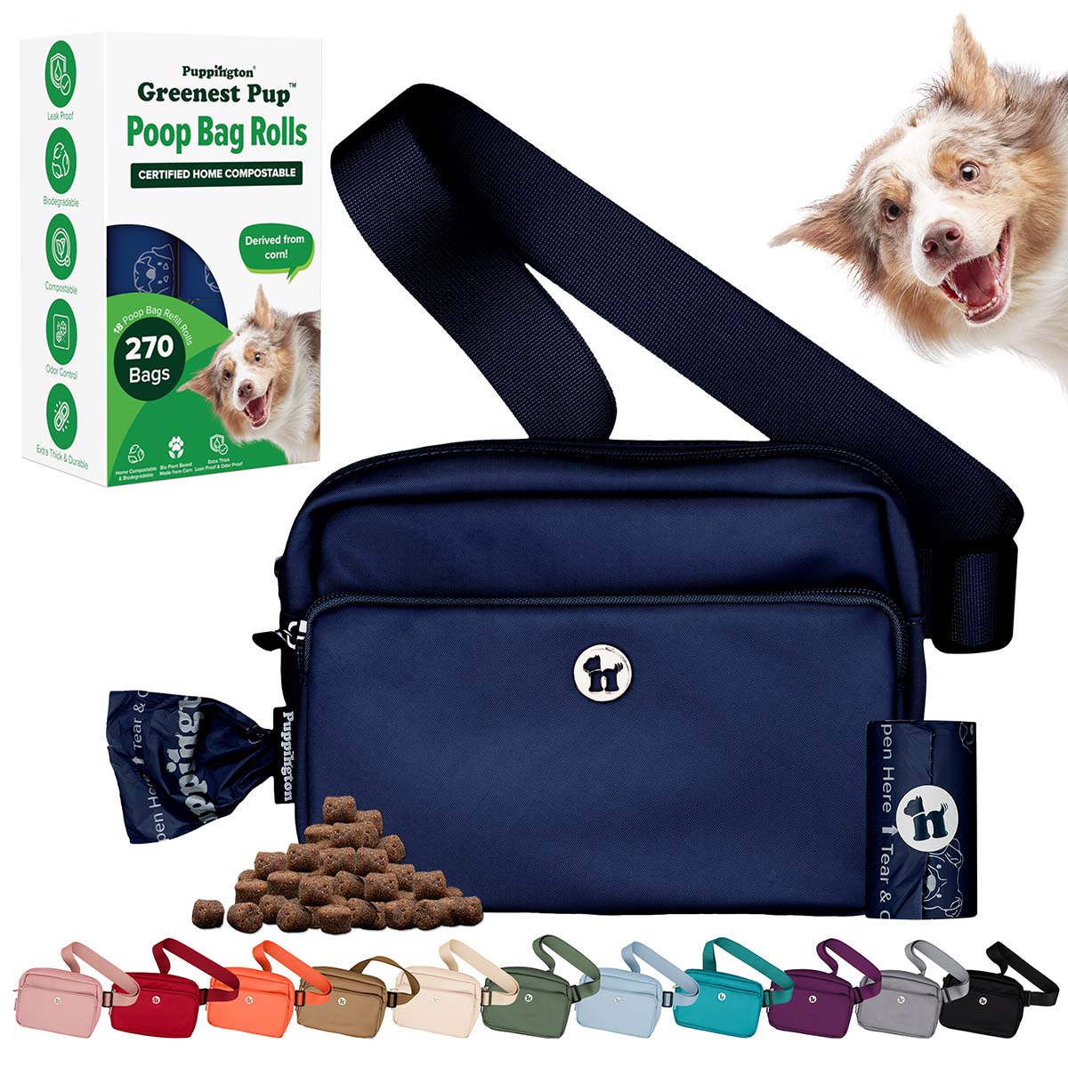 3-in-1 Crossbody Hondenuitlaatzak &amp;amp; Snoepzakje met bijpassende composteerbare poepzakjes