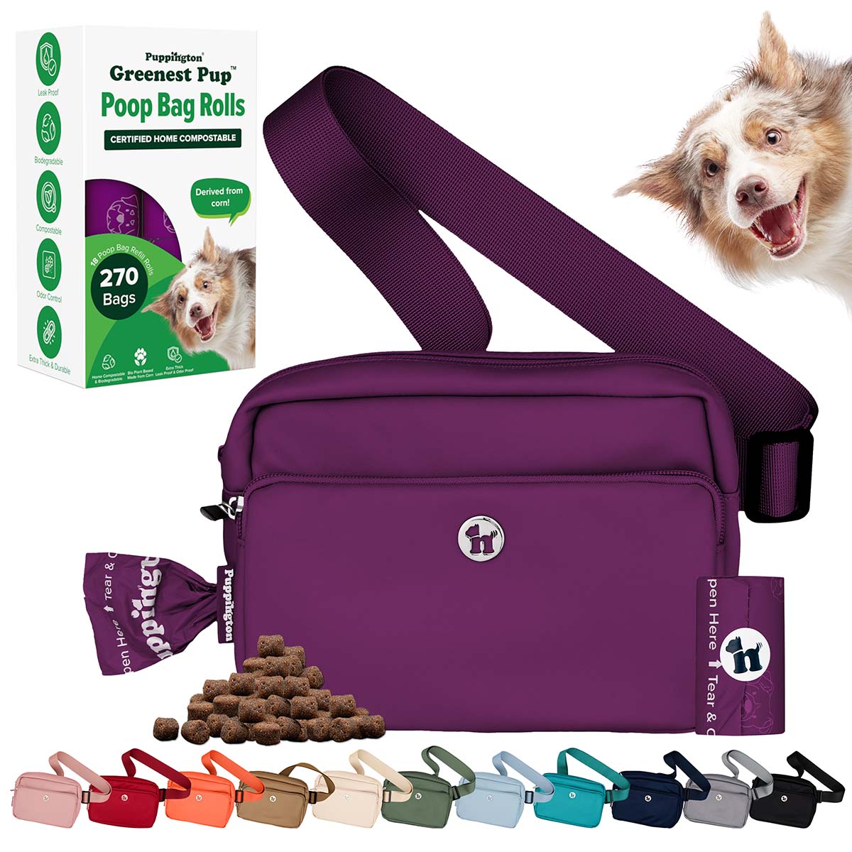 3-in-1 Crossbody Hondenuitlaatzak &amp;amp; Snoepzakje met bijpassende composteerbare poepzakjes